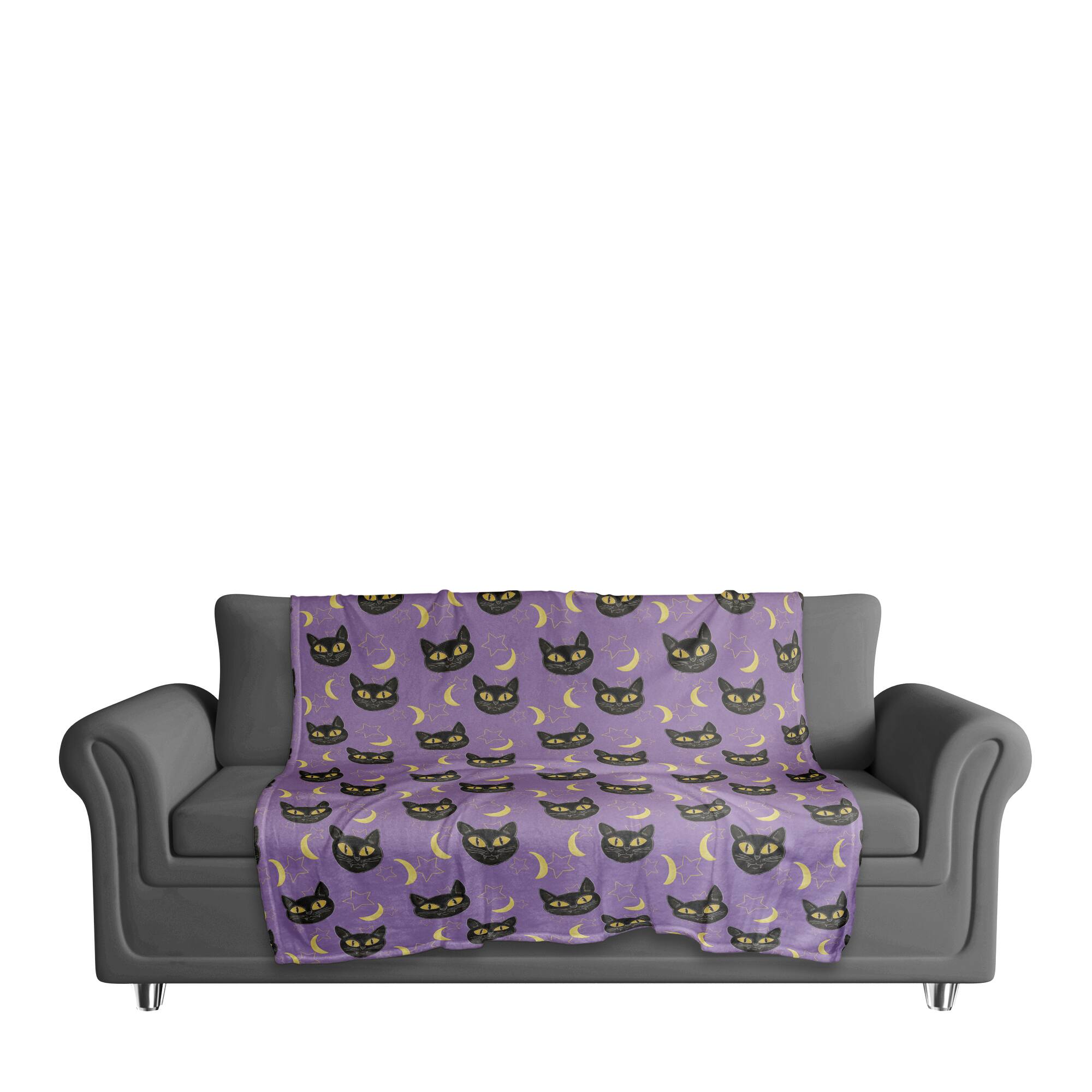 Cat Moon & Stars Pattern Fleece Blanket
